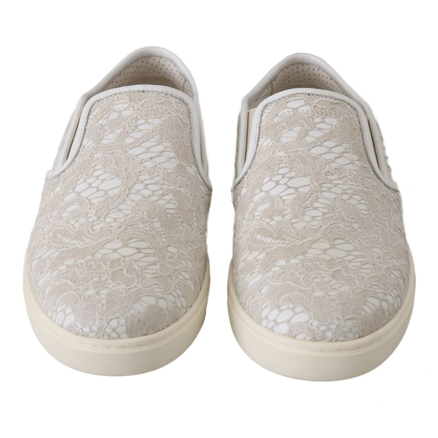 Dolce & Gabbana White Leather Lace Slip On Loafers Shoes Dolce & Gabbana
