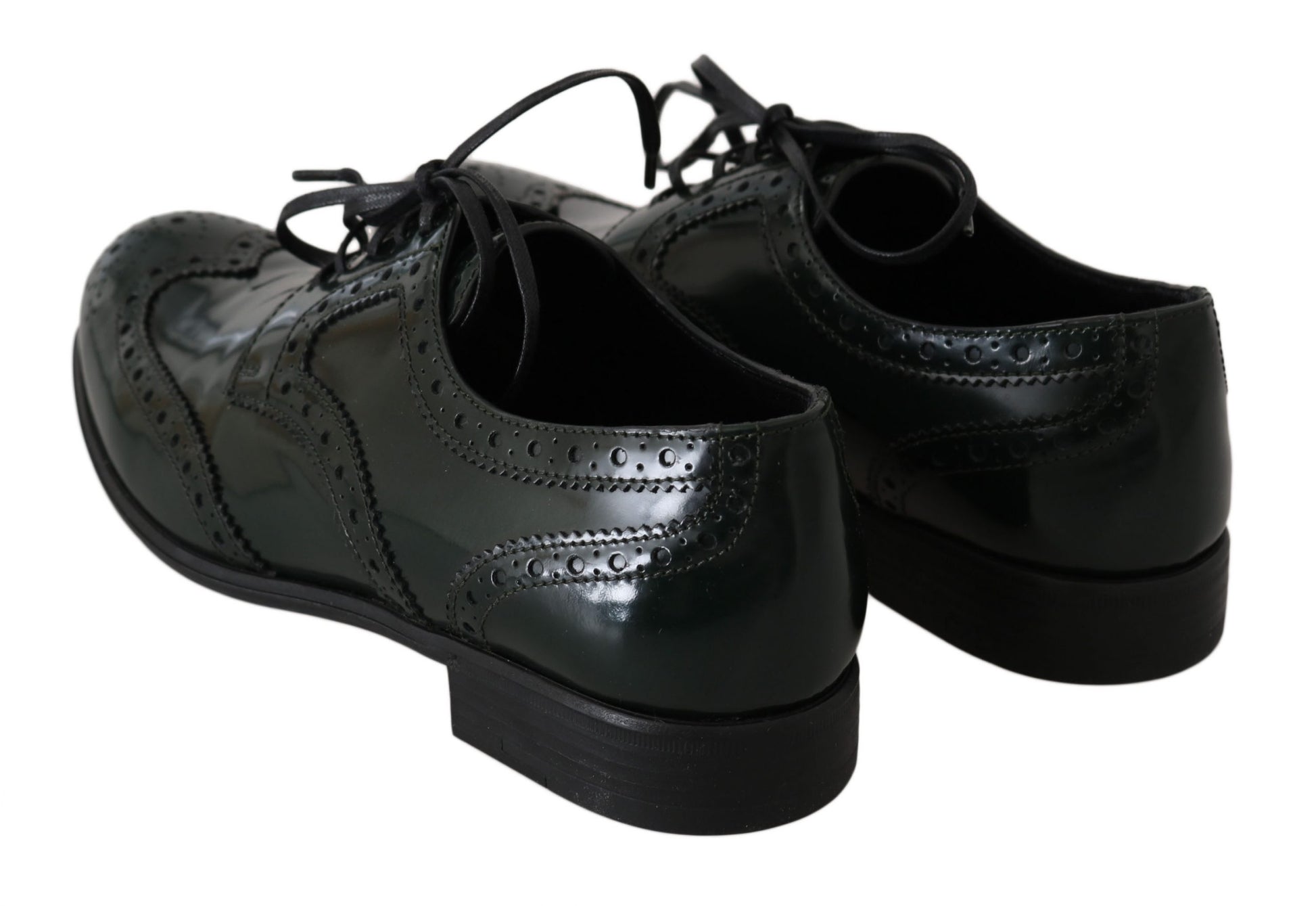 Dolce & Gabbana Green Leather Broque Oxford Wingtip Shoes Dolce & Gabbana