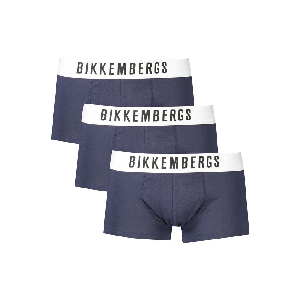 Blue polyester men's boxer shorts by Bikkembergs, featuring a comfortable waistband and sleek design.