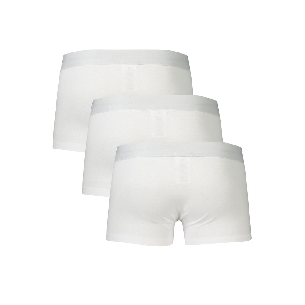 White polyester men's boxer shorts by Bikkembergs, featuring a comfortable fit and simple design.