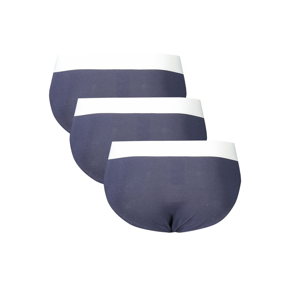 Bikkembergs men's polyester underwear in blue with elastic waistband, displayed on a neutral background.