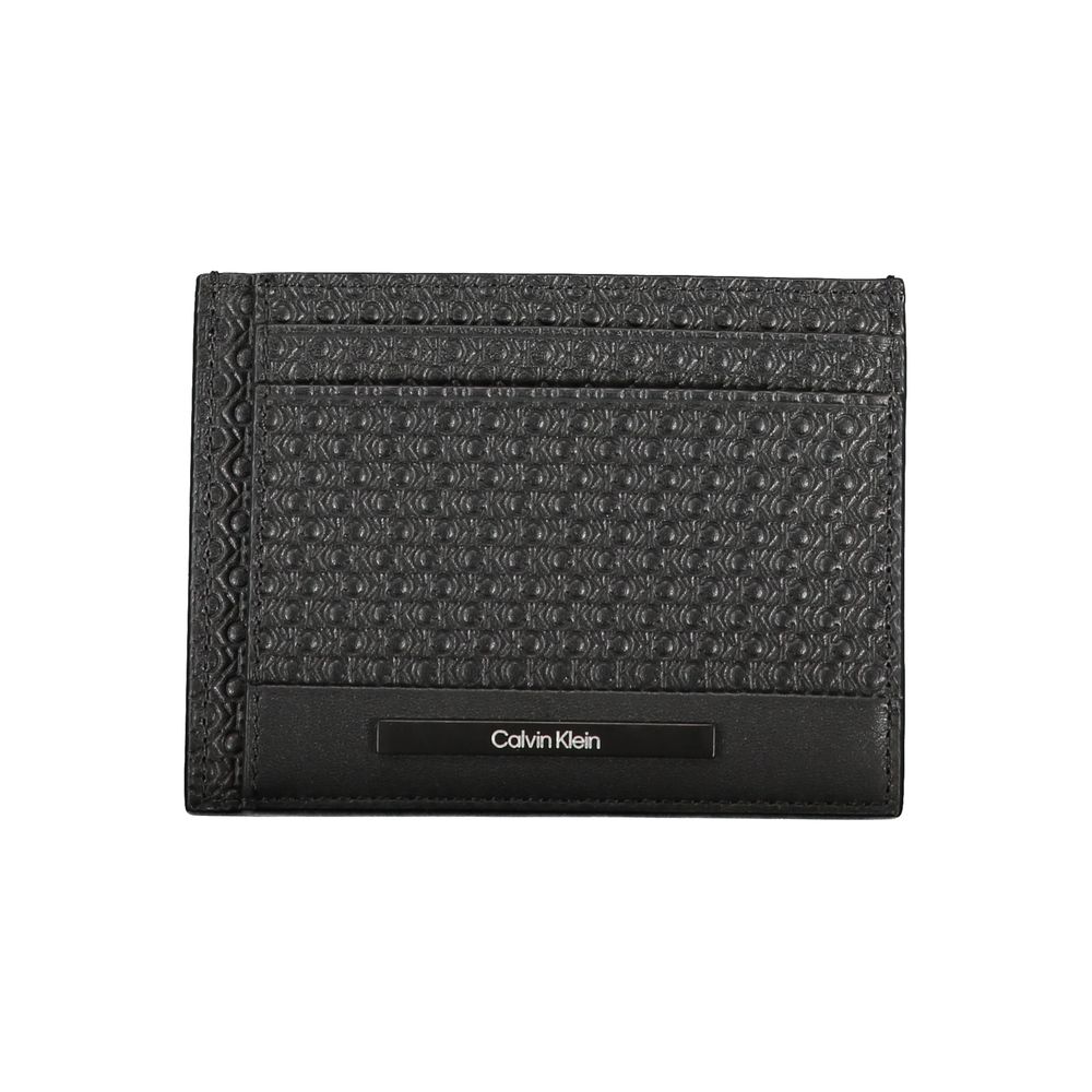 Black polyester men's shoulder bag by Calvin Klein with adjustable strap and sleek design, shown on a plain background.
