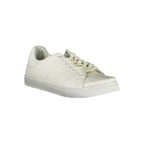 Norway 1963 white polyurethane men's sneaker with a sleek design and white rubber sole, close-up view of the shoe.