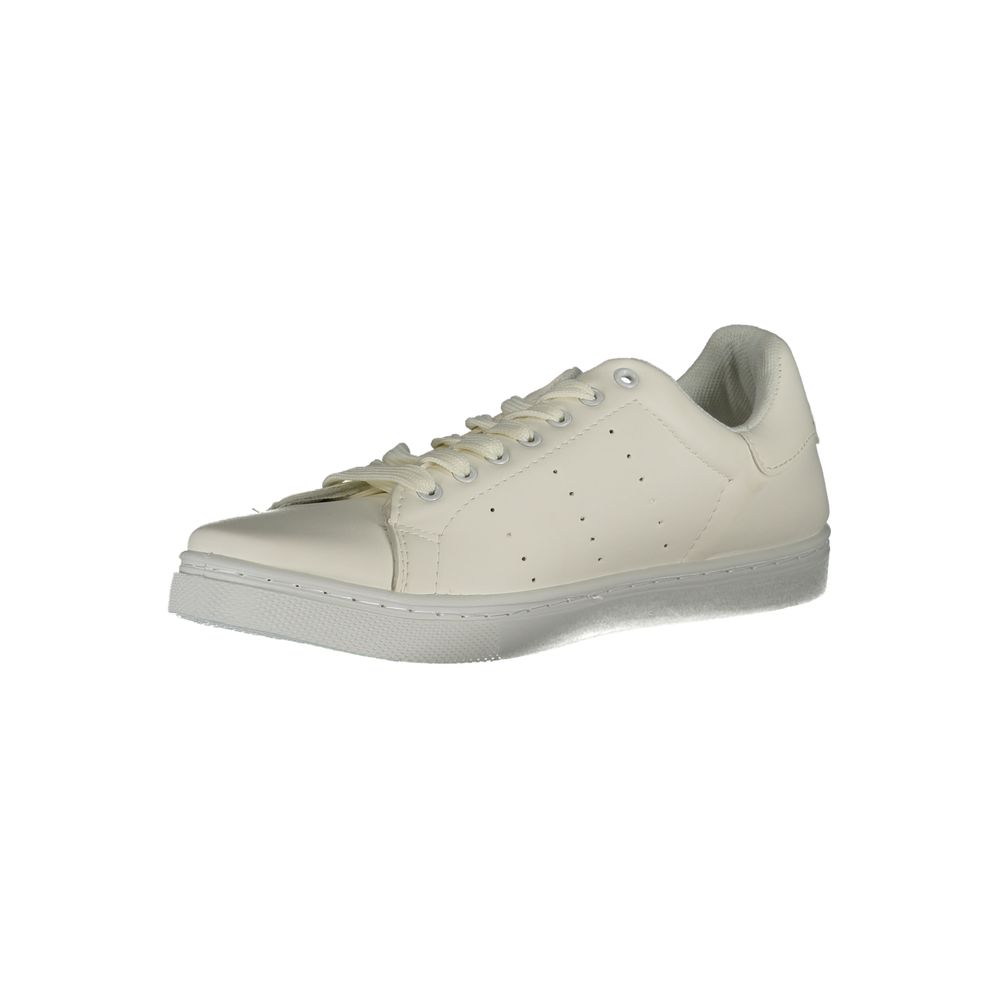 Norway 1963 white polyurethane men's sneaker with sleek design and white rubber sole, shown from a side angle.
