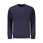 Rifle blue cotton men's sweater with a crew neck and long sleeves, casual style, soft fabric, and comfortable fit.