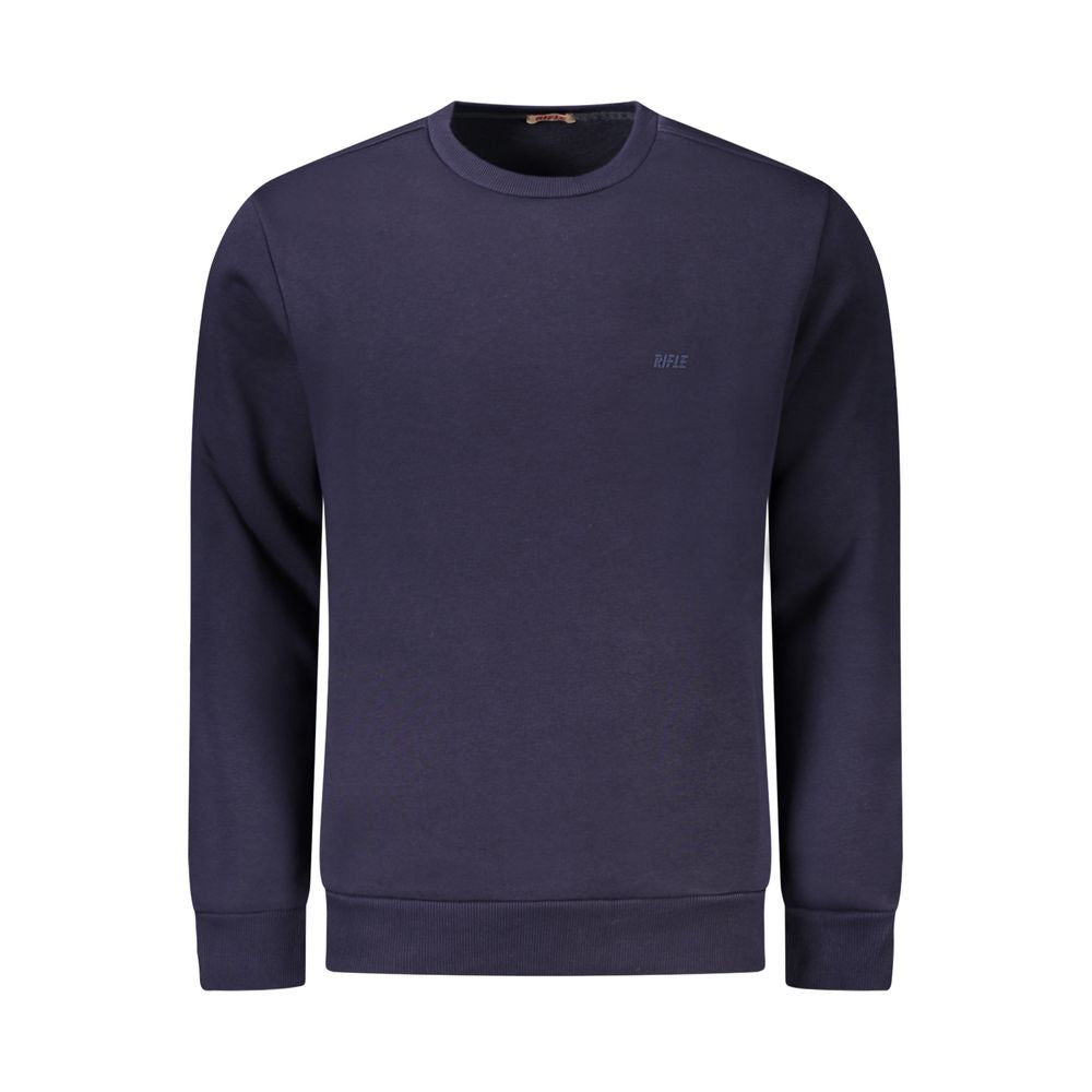 Rifle blue cotton men's sweater with a crew neck and long sleeves, casual style, soft fabric, and comfortable fit.