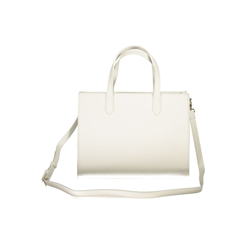 Mario Valentino Bianco polyurethane women’s handbag with sleek design and minimalist style, featuring smooth white surface and elegant shape.