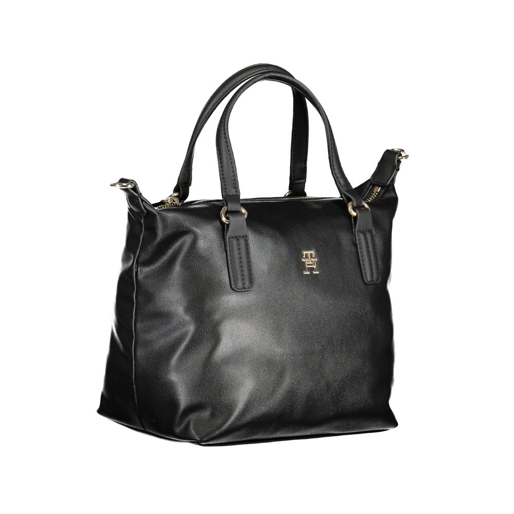 Tommy Hilfiger Nero polyester women's handbag with sleek design and subtle branding, featuring top handles and a zip closure.