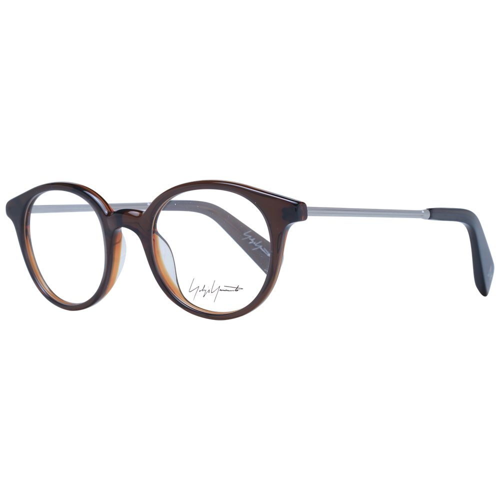 Yohji Yamamoto brown acetate glasses frames with rounded design, showcasing a sleek and stylish eyewear accessory.