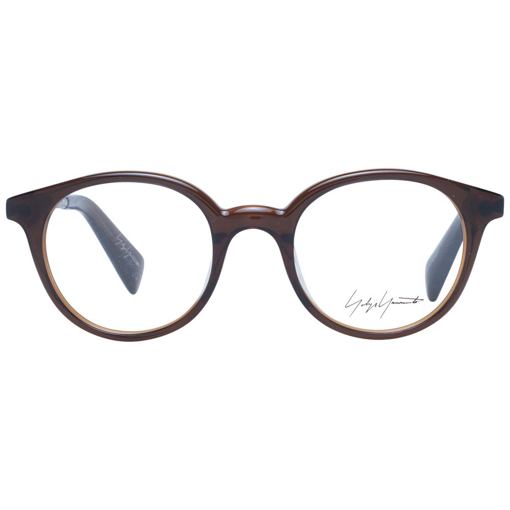 Yohji Yamamoto brown acetate glasses frames with clear lenses, stylish and lightweight eyewear for a modern look.