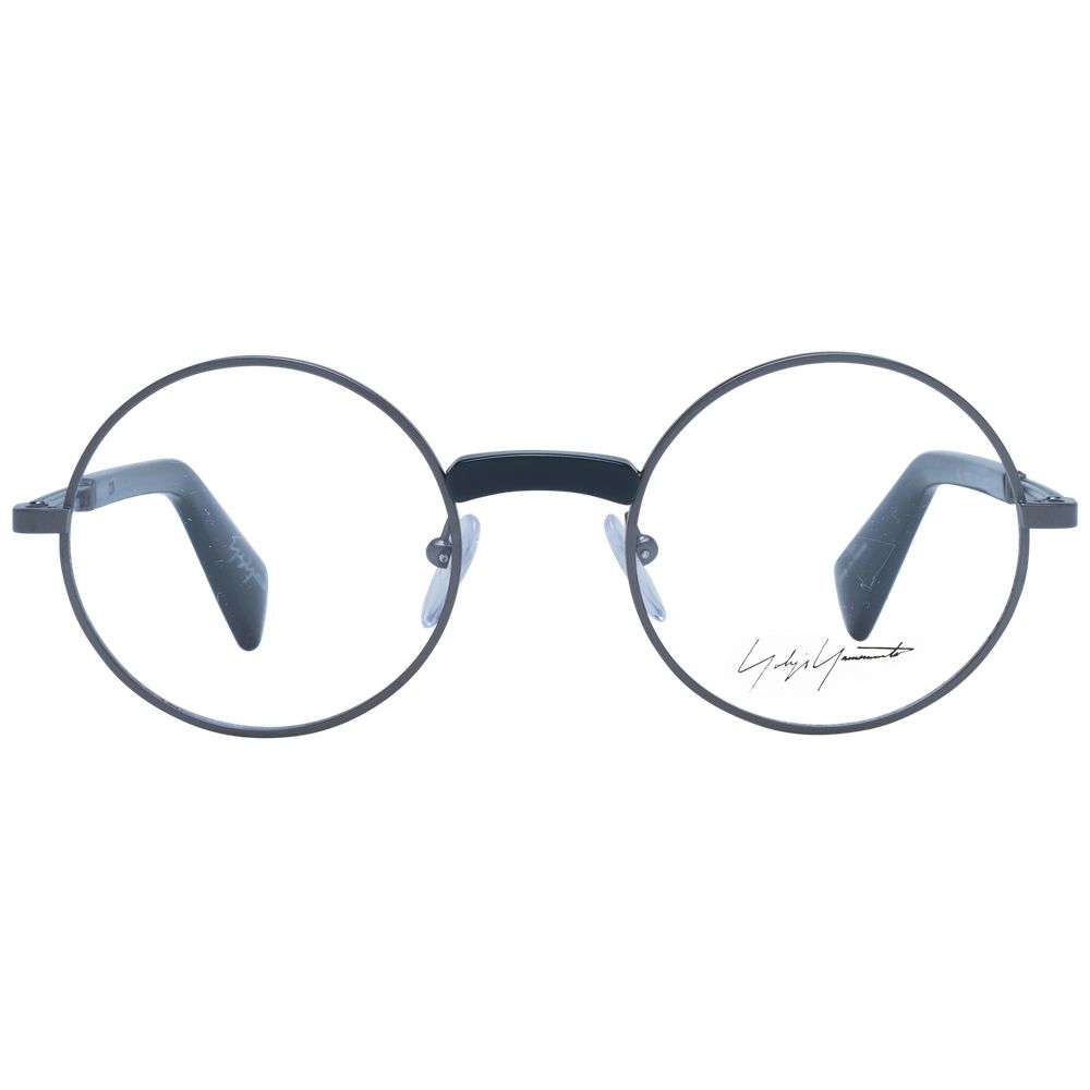 Yohji Yamamoto gray Monel glasses frames with a sleek, modern design and clear lenses, stylishly displayed against a neutral background.