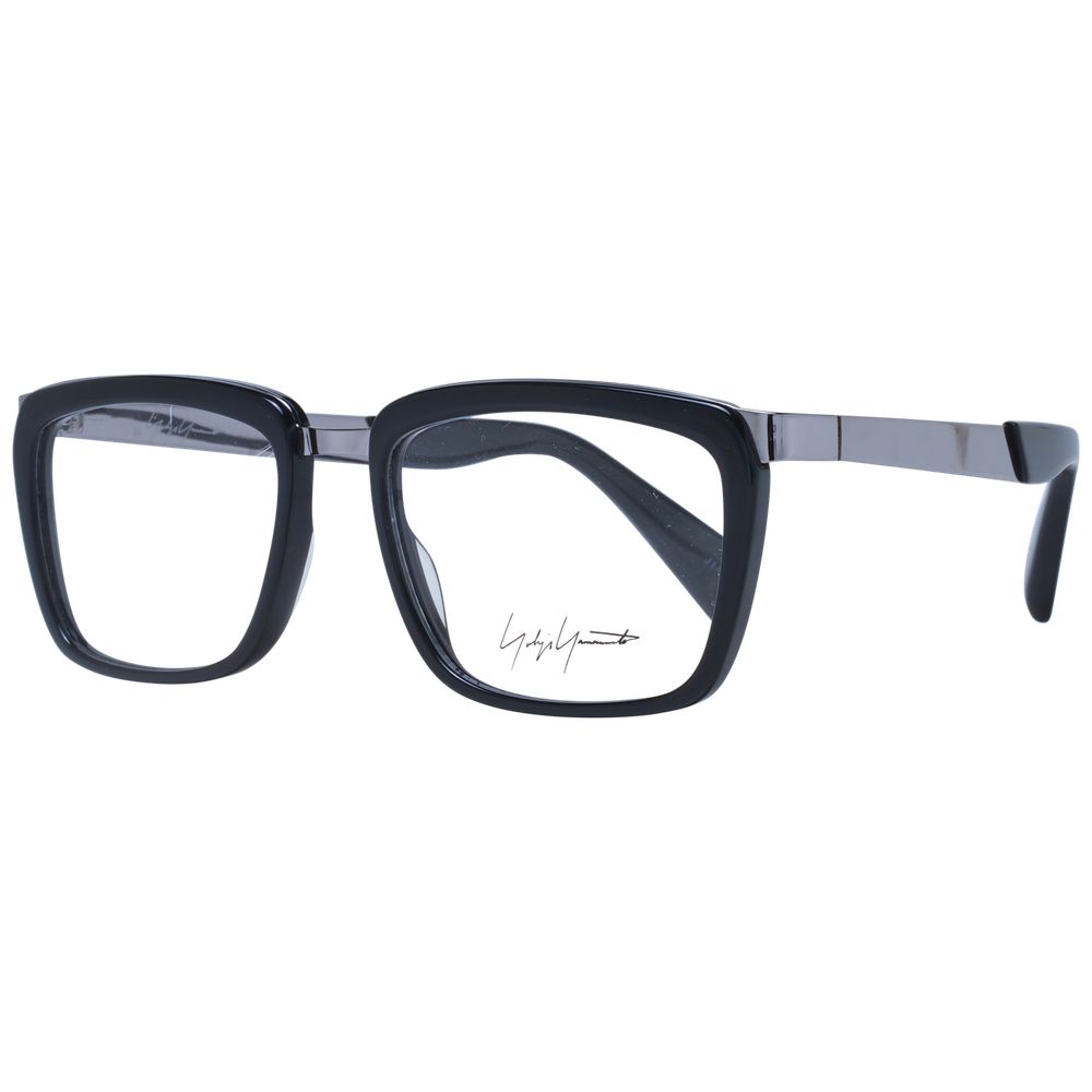 Yohji Yamamoto black acetate glasses frames with sleek, modern design and clear lenses, showcasing high-quality eyewear craftsmanship.