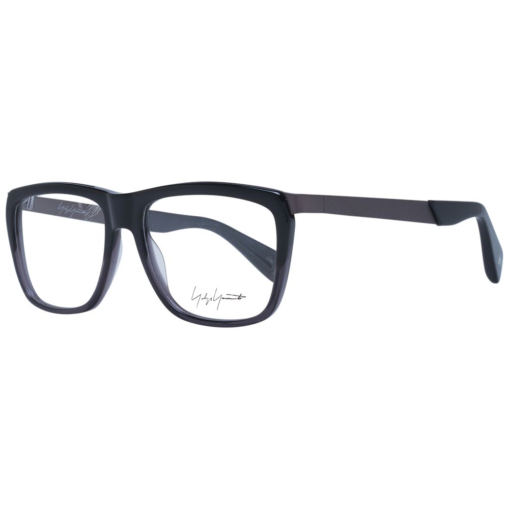 Yohji Yamamoto black acetate glasses frames with a sleek, modern design and bold rectangular shape.