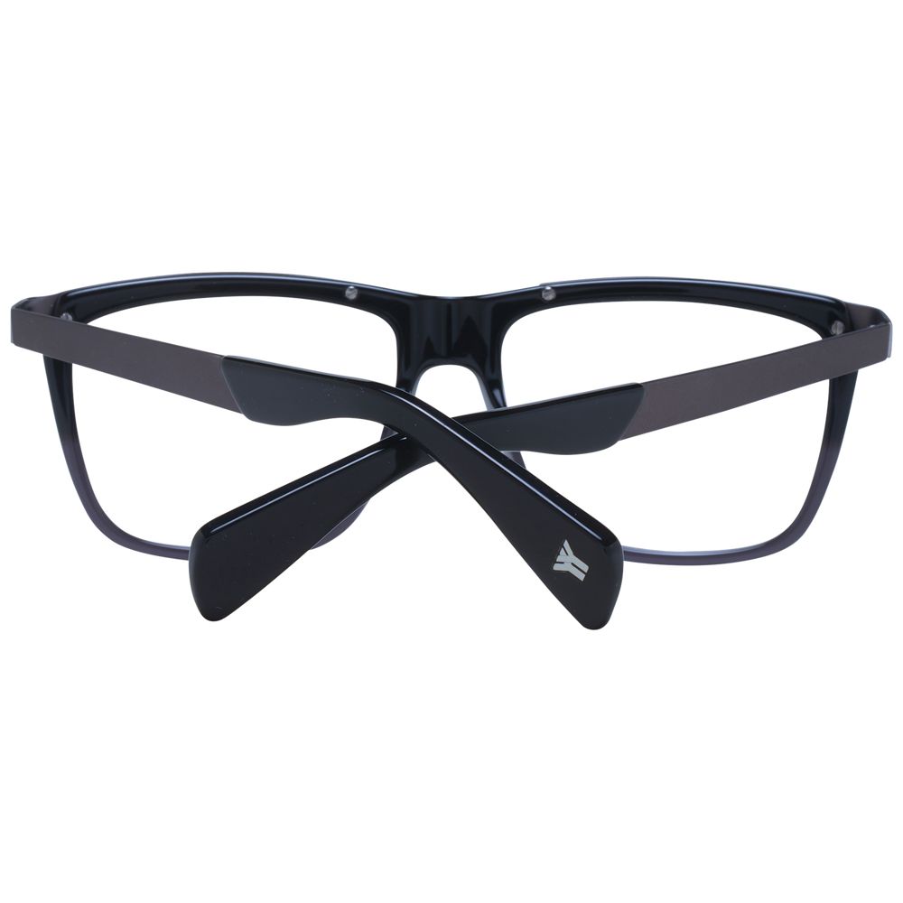 Yohji Yamamoto black acetate glasses frames with sleek, modern design and clear lenses, showcasing minimalist style.