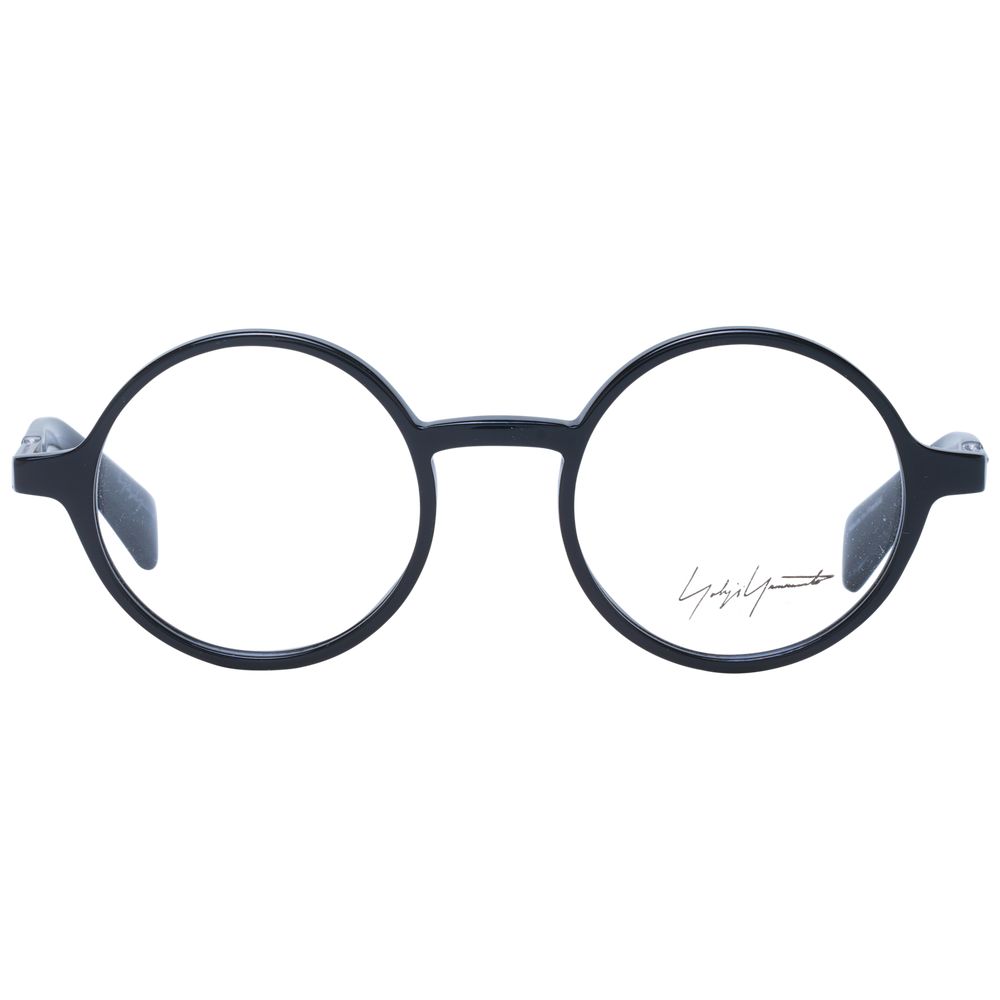 Yohji Yamamoto black acetate glasses frames with a sleek, modern design and clear lenses.