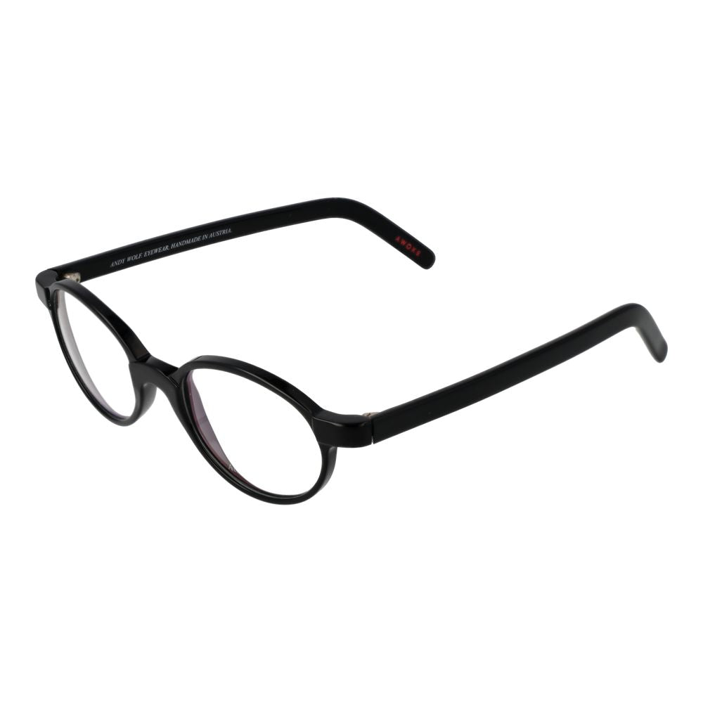 Andy Wolf black acetate glasses frames with sleek, modern design, showcasing the stylish eyewear on a plain background.