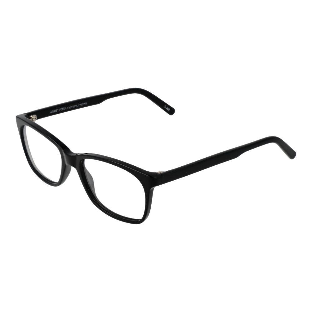 Andy Wolf black acetate glasses frames with sleek design and clear lenses, showcasing modern eyewear style.