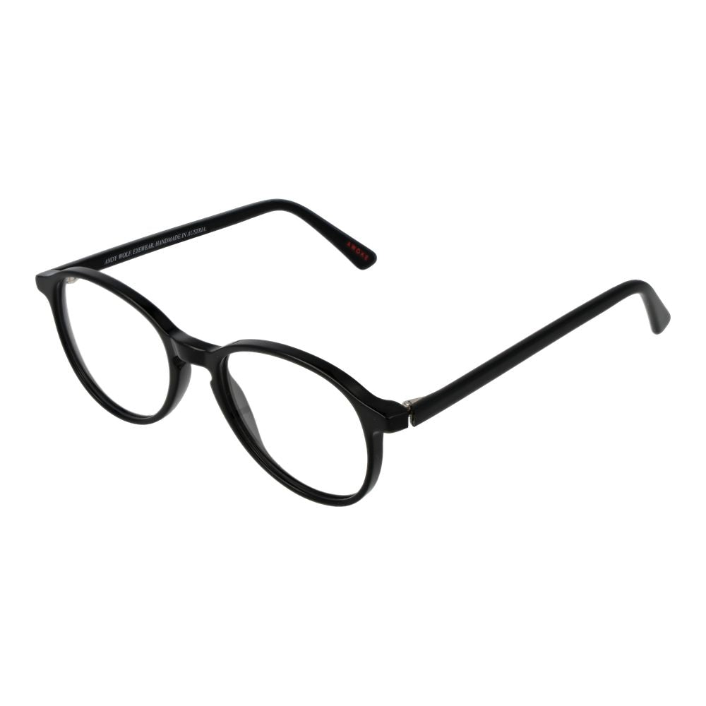 Andy Wolf black acetate glasses frames with sleek, modern design and clear lenses, showcasing stylish eyewear for everyday wear.
