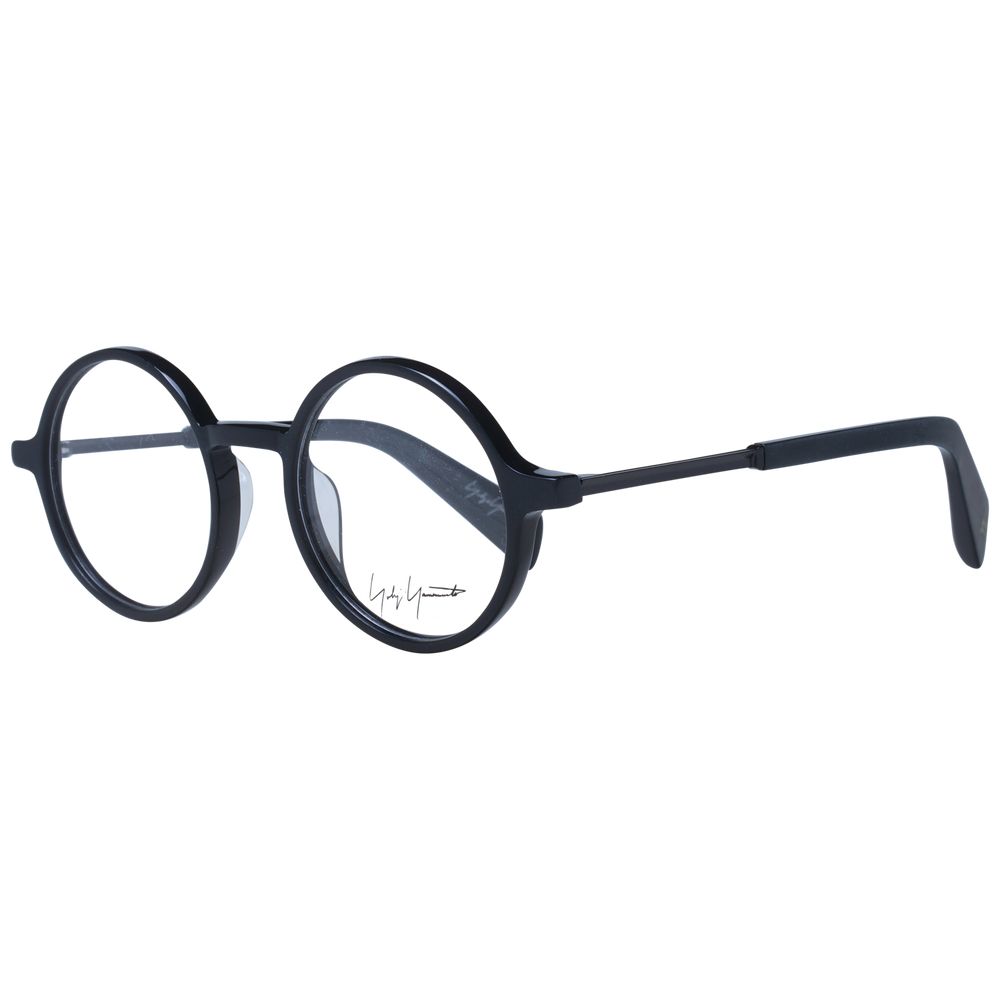 Yohji Yamamoto black acetate glasses frames with sleek, modern design and clear lenses, showcasing stylish eyewear.