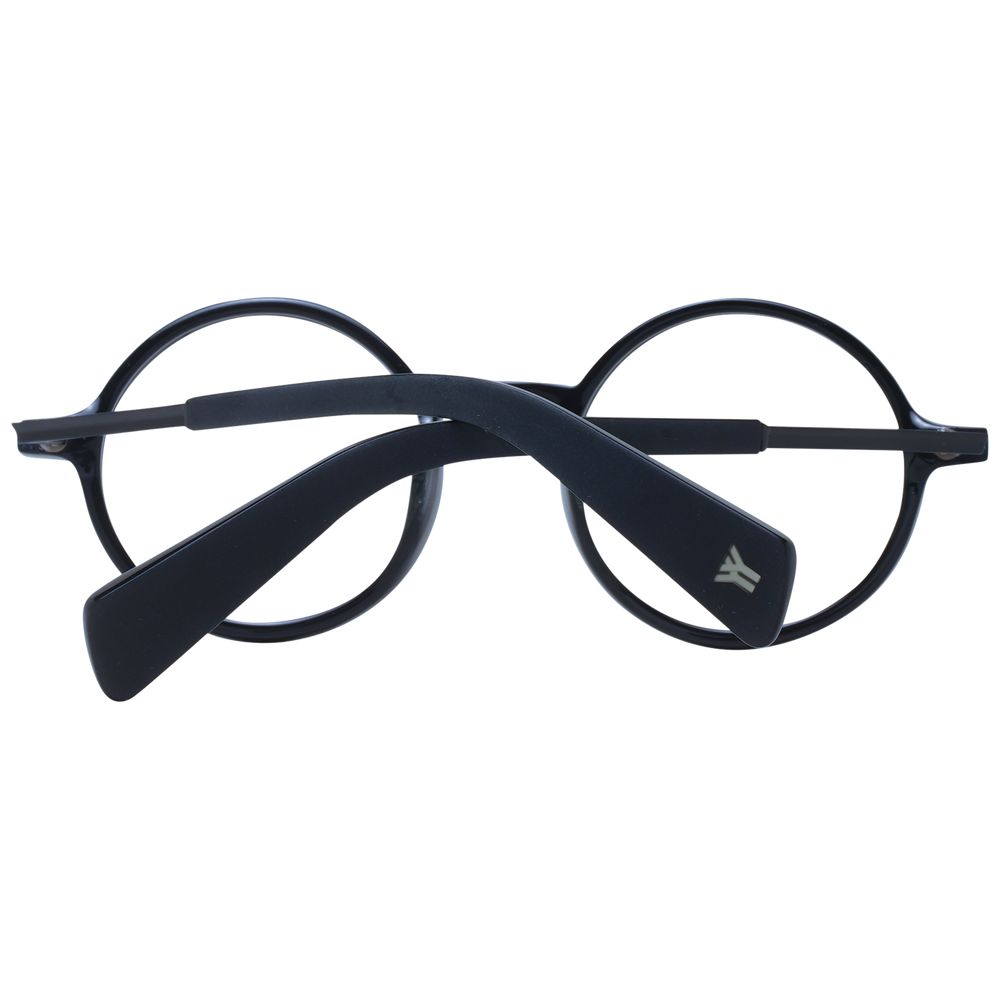 Yohji Yamamoto black acetate eyeglass frames with rectangular design and clear lenses, stylish and modern eyewear accessory.