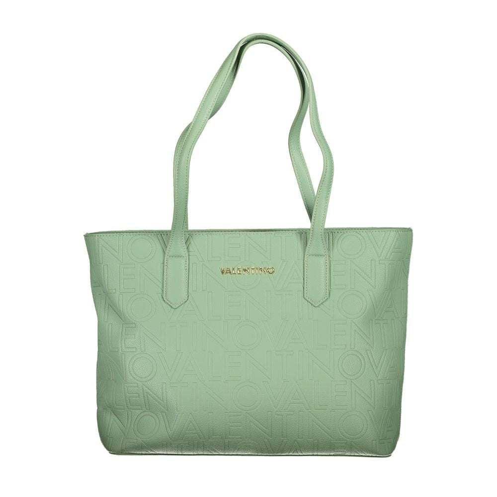 Mario Valentino green polyurethane women's handbag with structured design and top handle, stylish and versatile for everyday use.