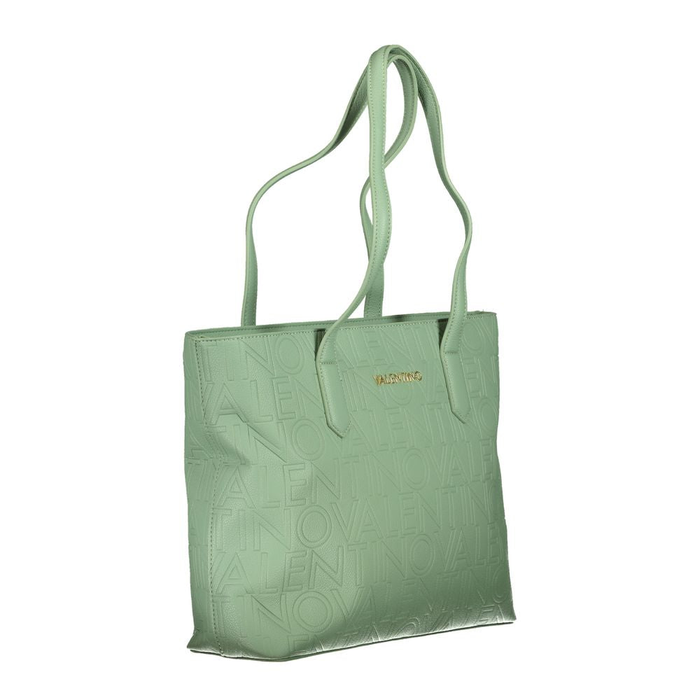 Green Mario Valentino women's handbag made of polyurethane, featuring a stylish design with a top handle and subtle branding.