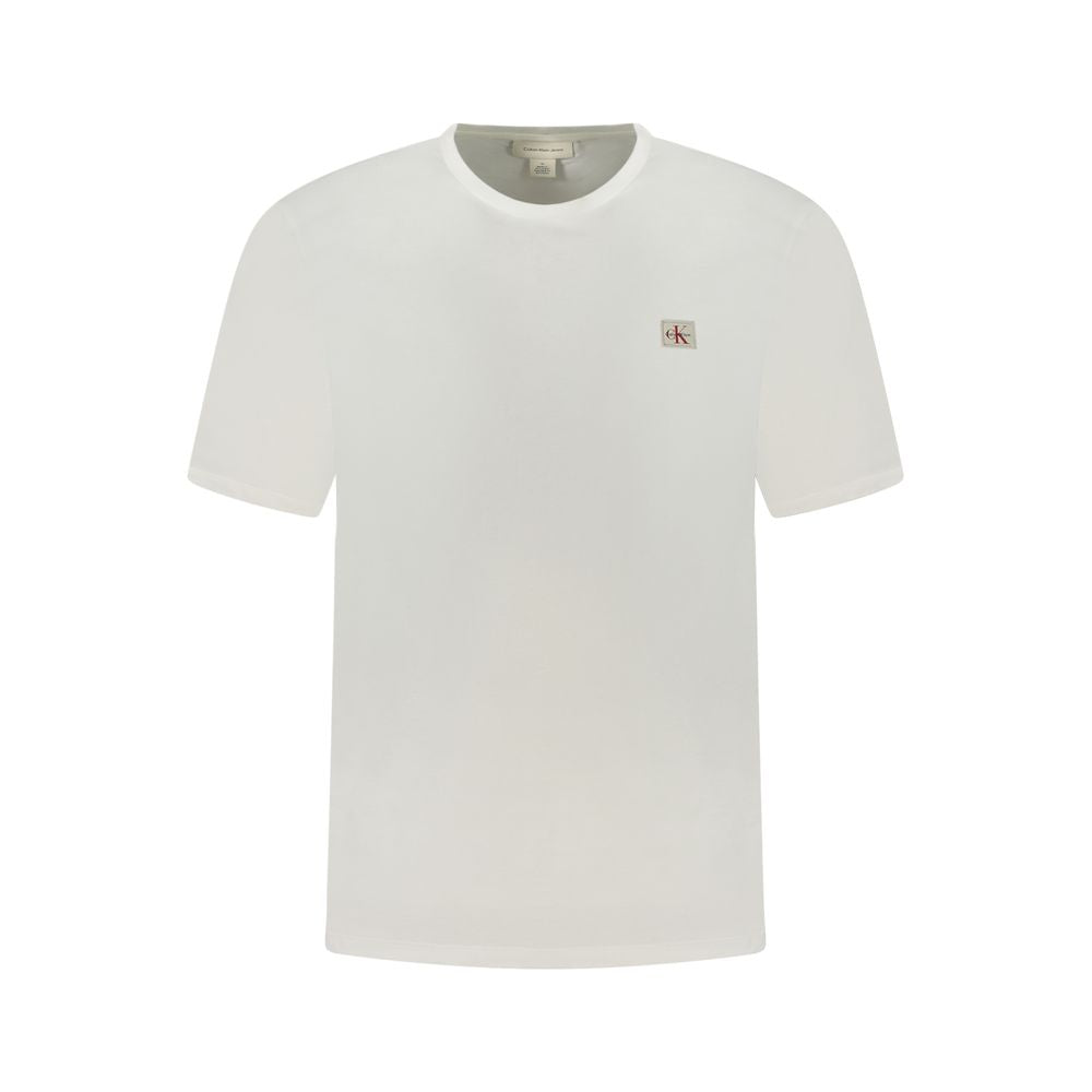 White cotton men's T-shirt by Calvin Klein featuring a classic crew neckline and minimal branding.
