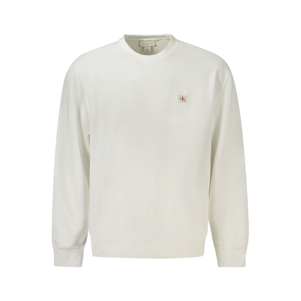 White cotton men's sweatshirt by Calvin Klein, featuring a classic crewneck and minimalist design.