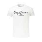 White cotton men's T-shirt by Pepe Jeans, casual fit with short sleeves and round neckline, shown on a hanger.