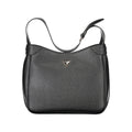 Black Guess Jeans polyurethane women’s handbag with sleek design and silver hardware, featuring a top handle and zipper closure.