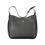 Black Guess Jeans polyurethane women’s handbag with sleek design and silver hardware, featuring a top handle and zipper closure.