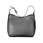 Black Guess Jeans polyurethane women’s handbag with sleek design and top handle, featuring textured material and minimalist style.