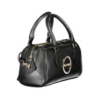 Mario Valentino Nero polyurethane women's bag with sleek design and silver hardware, featuring adjustable straps and spacious interior.
