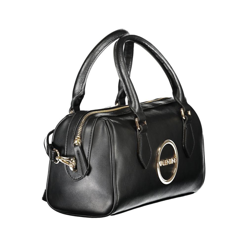 Mario Valentino Nero polyurethane women's bag with sleek design and silver hardware, featuring adjustable straps and spacious interior.