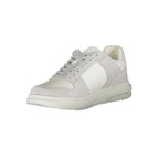 Tommy Hilfiger white polyurethane men's sneaker with sporty design and white laces, casual footwear for everyday wear.
