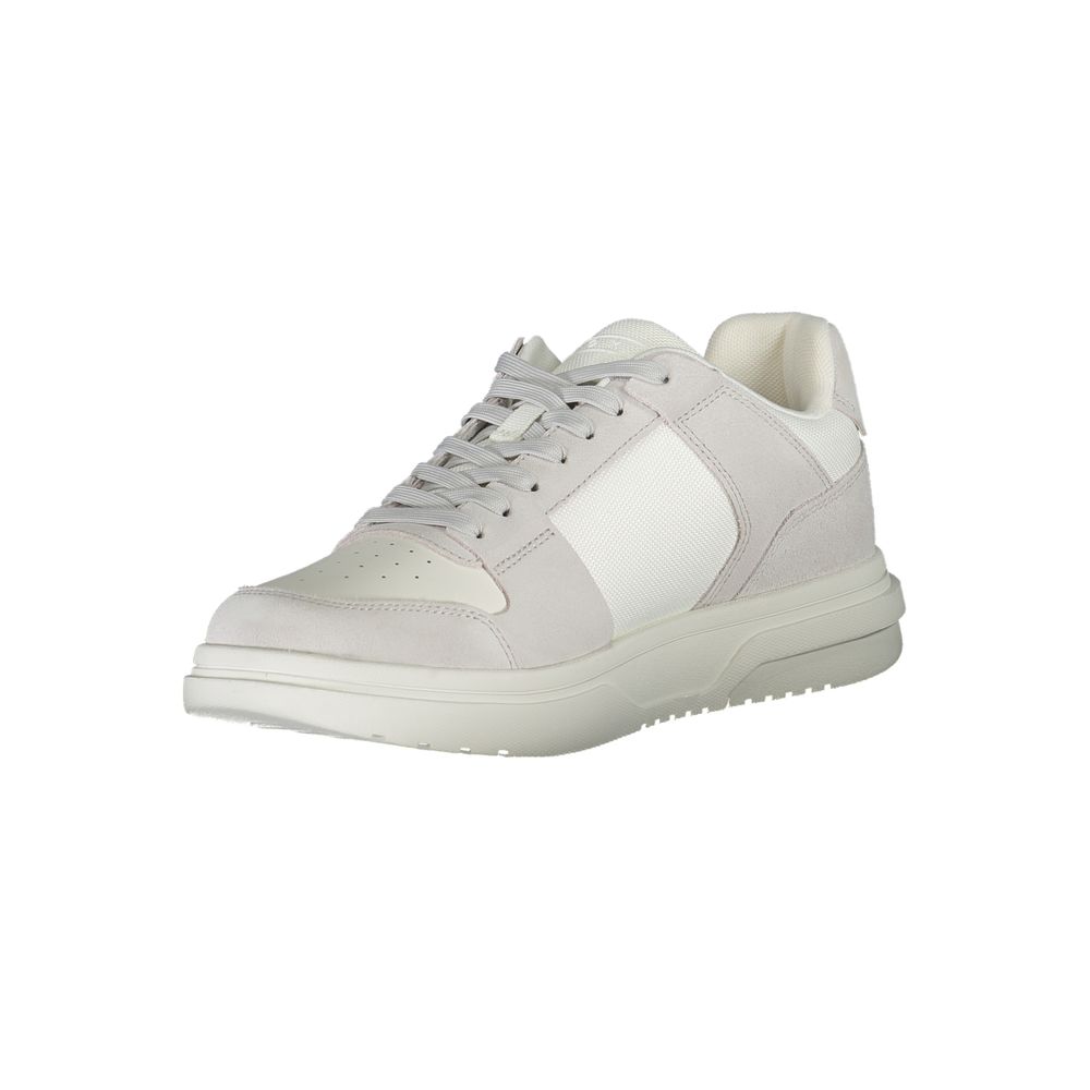 Tommy Hilfiger white polyurethane men's sneaker with sporty design and white laces, casual footwear for everyday wear.