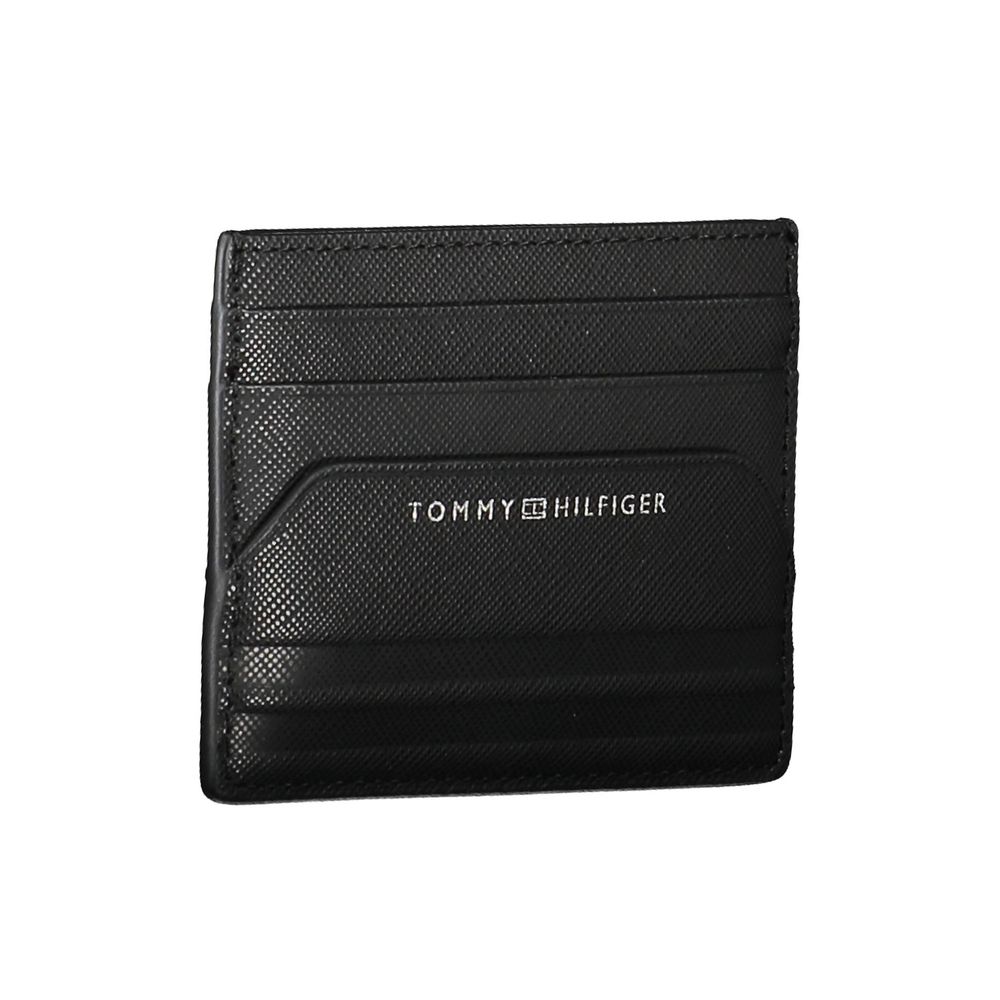 Tommy Hilfiger black leather men's wallet with multiple card slots and a sleek design.
