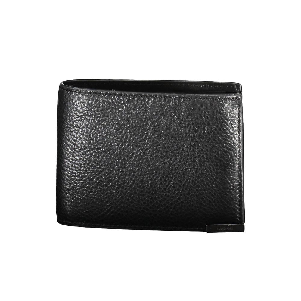 Calvin Klein black leather men's wallet with multiple card slots and a sleek design.