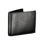 Black leather men's wallet by Calvin Klein with multiple card slots and a sleek, minimalist design.