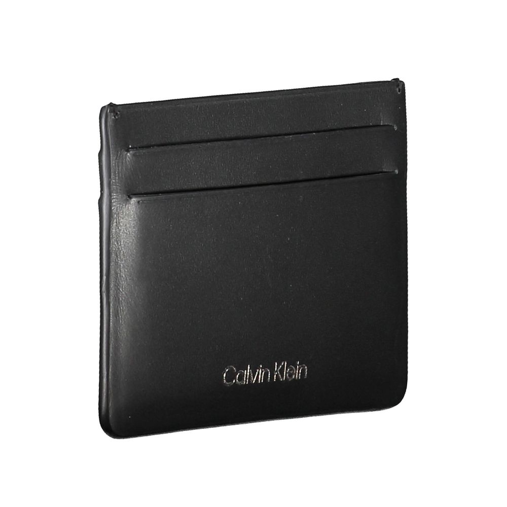 Calvin Klein black leather men's wallet with multiple card slots and a sleek, minimalist design.