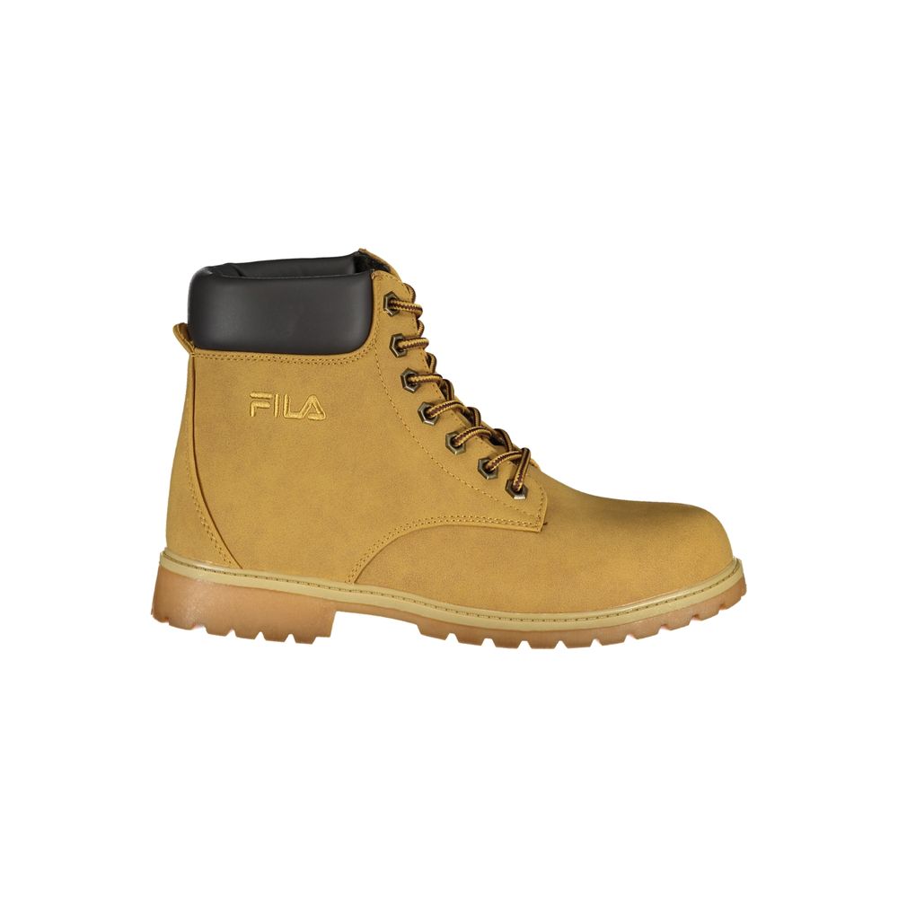 Yellow polyester women's ankle boot by Fila with lace-up design and chunky sole, stylish and comfortable footwear.