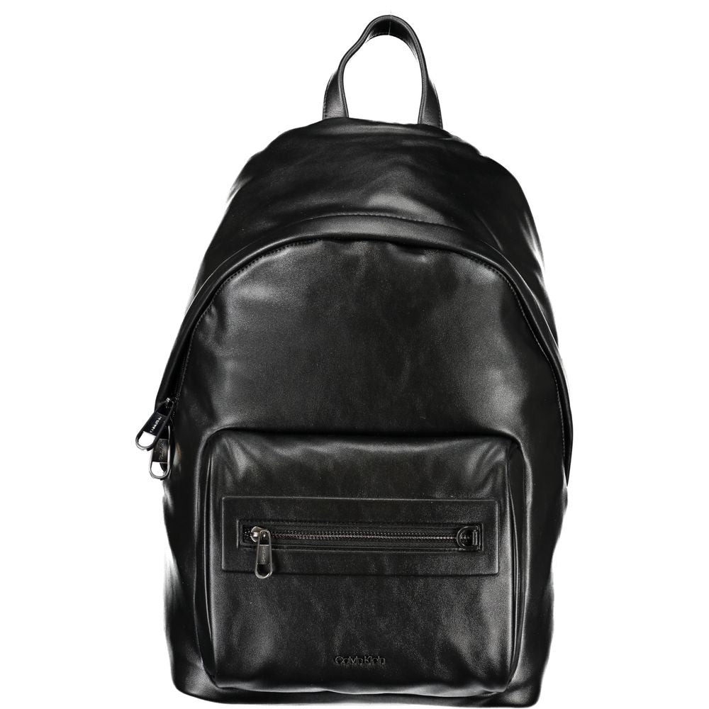 Calvin Klein black polyester men's backpack with adjustable straps and multiple compartments for everyday use.