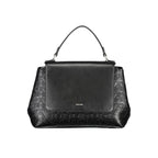 Black polyester Calvin Klein women's handbag with sleek design and subtle branding, featuring a top handle and zipper closure.