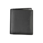 Black leather men's wallet by Calvin Klein with multiple card slots and a sleek, minimalist design.