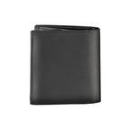 Calvin Klein black leather men's wallet showing multiple card slots and a sleek, minimalist design.