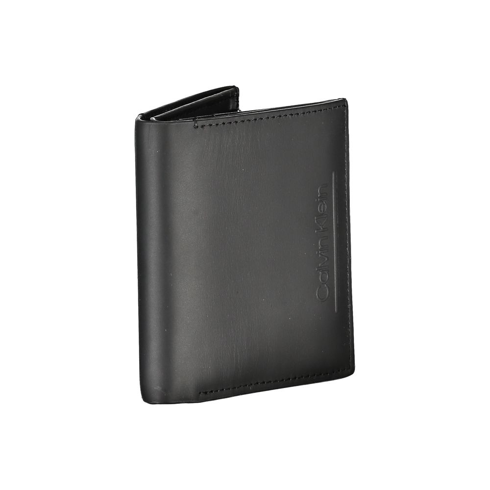 Calvin Klein black leather men's wallet with multiple card slots and a sleek, minimalist design.
