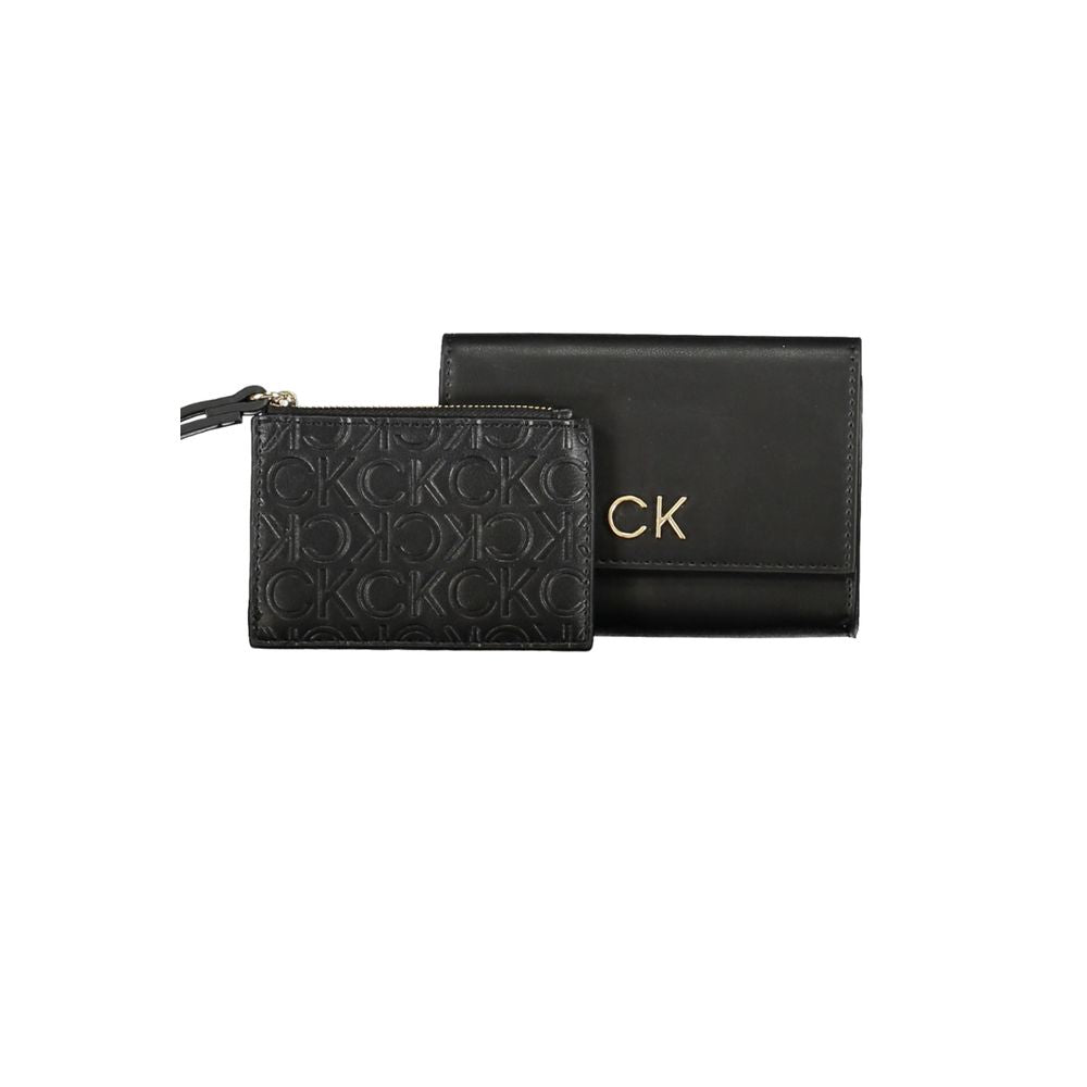 Calvin Klein black polyester women's wallet with multiple card slots and a sleek design, ideal for everyday use.