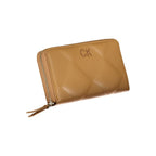 Calvin Klein Marrone leather wallet for women with polished finish and compact design, featuring multiple card slots and a zip closure.