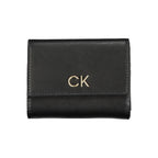 Calvin Klein Nero black polyurethane women’s wallet with sleek design and multiple card slots.