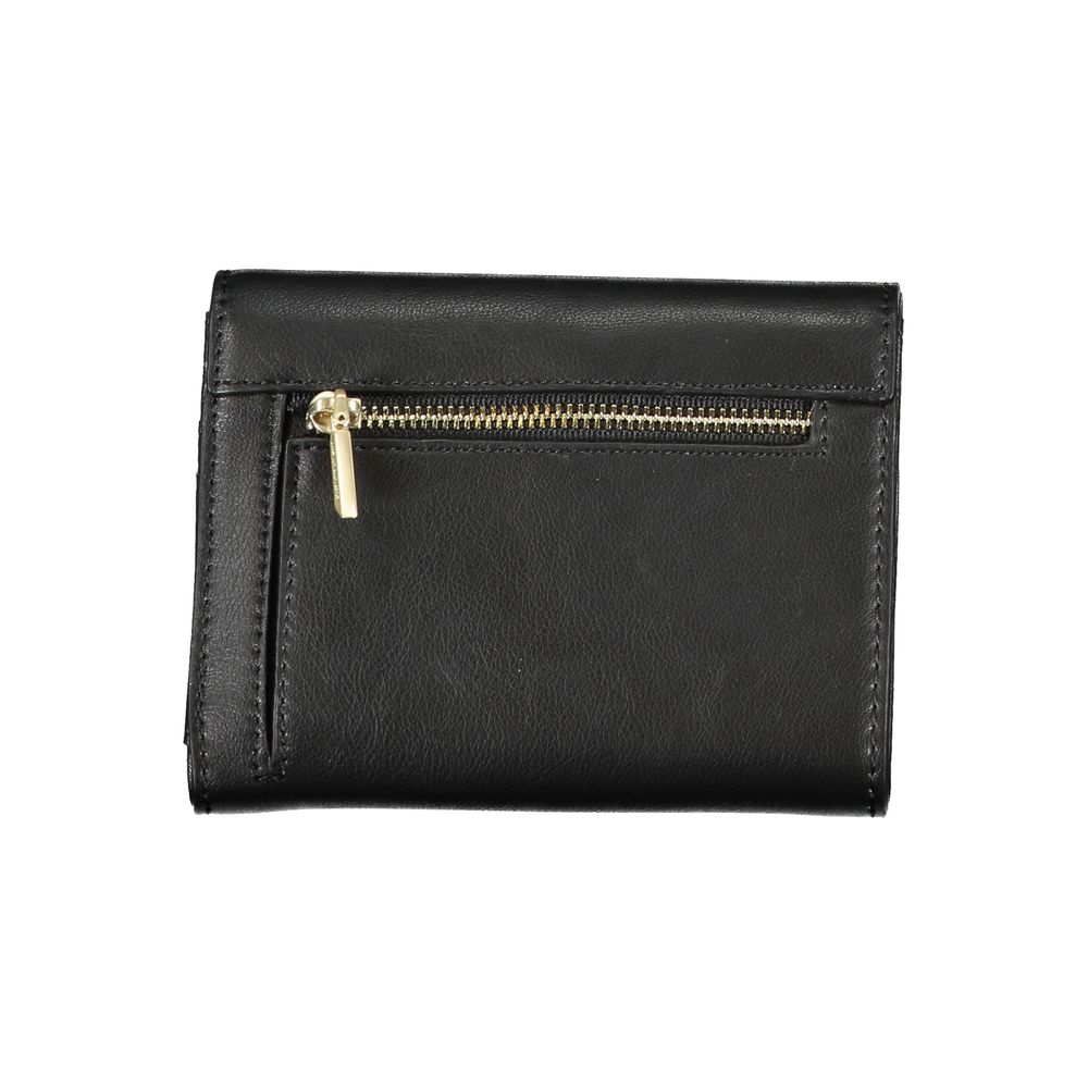 Calvin Klein Nero black polyurethane women's wallet with multiple card slots and a sleek, minimalist design.